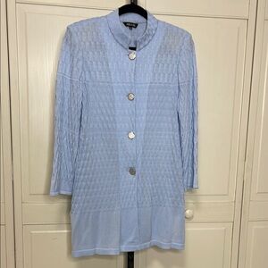 Misook Women’s Button Down Basket Weave Knit Jacket Blue Size Medium
